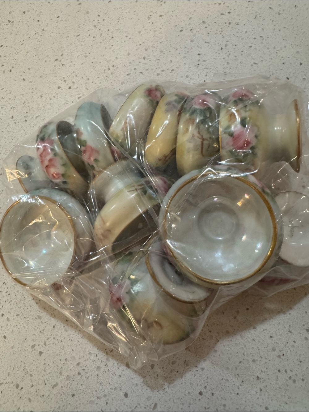 Antique Bavaria Hand Painted Salt Cellars Set of 11 Roses Gold Gilt & Luster